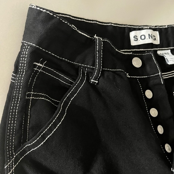 S.O.N.G. 100% Cotton Black Carpenter Style Pant With White Stitching Size 7 EUC - Picture 11 of 11
